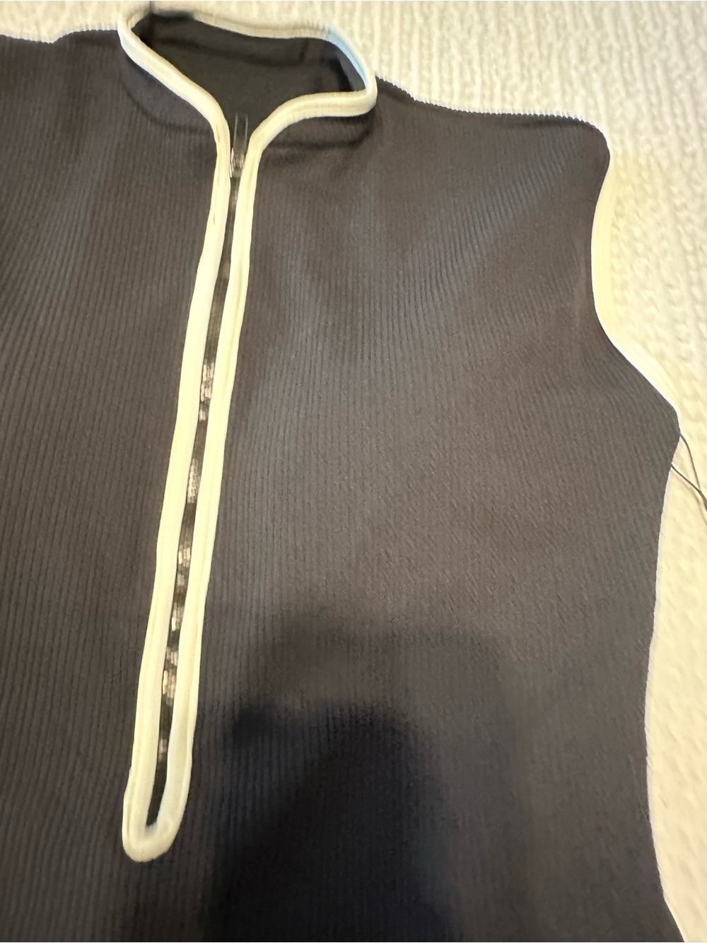 Calia Black One-Piece Ribbed Paddlesuit with White Trim, Tummy Control - Picture 3 of 4